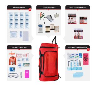 2 Person Essential Survival Kit Rolling Bag for Disaster Preparedness