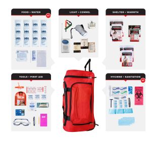 3 Person Emergency Survival Kit Rolling Bag with Essential Supplies