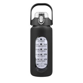Silicone Sleeve Handle 64Oz Glass Water Intake Tracker Bottle with Straw