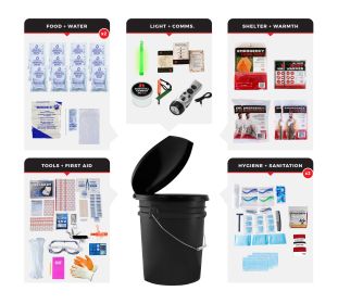 2 Person Comfort Survival Kit in Bucket with Lid for Disaster Preparedness