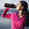 Silicone Sleeve Handle 34Oz Glass Water Intake Tracker Bottle with Straw