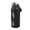 Silicone Sleeve Handle 64Oz Glass Water Intake Tracker Bottle with Straw