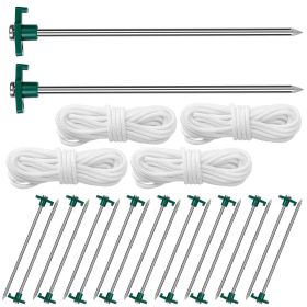 Tent Pegs Ropes Set 20Pcs 9.8in Heavy Duty Nails Spike with 4x 9.8ft Nylon Ropes