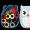 Sewing Kit 9 Colors Thread Spools Portable Blue Owl Sewing Starter Kit with Case for DIY Beginners Home Sewing Supplies