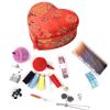 Home Sewing Kit 5 Colors Thread Spools Chinese Wedding Sewing Kit with Red Heart Shape Case, Random Pattern