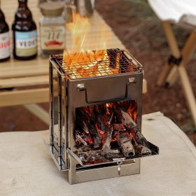 Wood Burning Camp Stove Stainless Steel Folding Camp (size: 210*200*270mm)