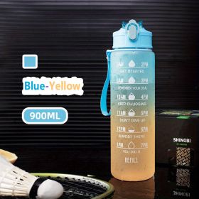 32oz/900mL Motivational Water Bottle (Color: Blue-Yellow)
