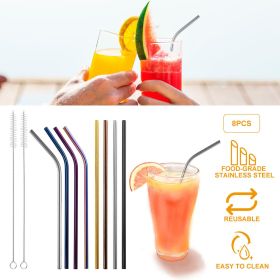 10Pcs 8.5in reusable Steel Drinking Straws (Color: Color)