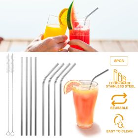 10Pcs 8.5in reusable Steel Drinking Straws (Color: SLV)