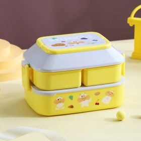 Double-Layer Bento Lunch Box (Color: Yellow Grey L)