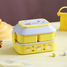 Double-Layer Bento Lunch Box (Color: Yellow Grey S)