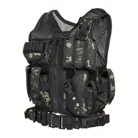 Tactical Vest with Belt & Holster (Color: Black CP)
