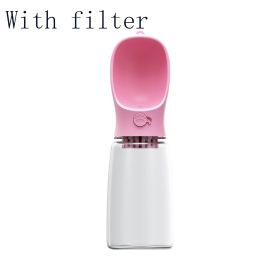 Pet Water Bottle with Cup (Style: 550ML, Color: Pink With filter)