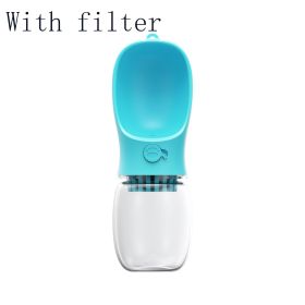 Pet Water Bottle with Cup (Style: 350ML, Color: Blue With filter)