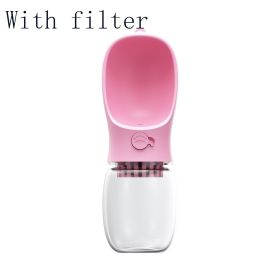 Pet Water Bottle with Cup (Style: 350ML, Color: Pink With filter)