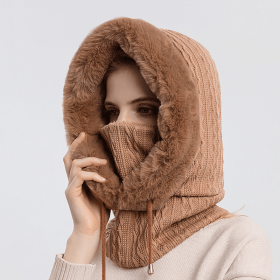 Winter Fleece Hood, Outdoor Riding 2 In 1 Neck Warmer & Hood, Cold-proof Ski Hood, (Color: Khaki)