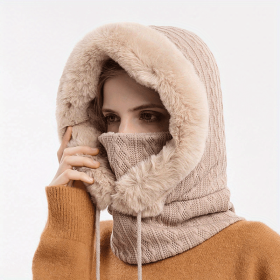 Winter Fleece Hood, Outdoor Riding 2 In 1 Neck Warmer & Hood, Cold-proof Ski Hood, (Color: Beige Color)