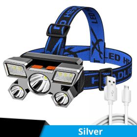 5 LED USB Rechargeable Headlamp; (Color: Silvery)