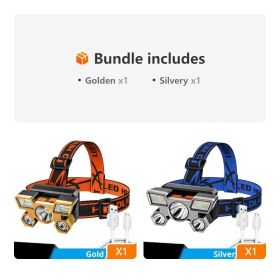 5 LED USB Rechargeable Headlamp; (Color: Golden+Silvery)