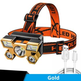 5 LED USB Rechargeable Headlamp; (Color: Golden)
