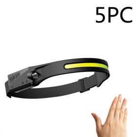 COB LED USB Rechargeable Waterproof Camping Headlight (Electrical outlet: USB, Color: Black 5PC)