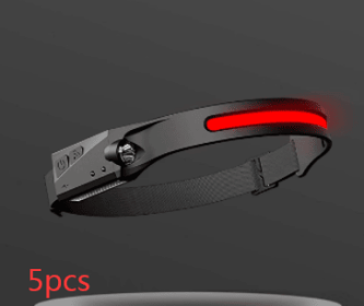 COB LED USB Rechargeable Waterproof Camping Headlight (Electrical outlet: USB, Color: Red 5pcs)