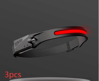 COB LED USB Rechargeable Waterproof Camping Headlight (Electrical outlet: USB, Color: Red 3pcs)