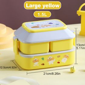 Portable Cute Lunch Box School Kids Plastic Picnic Bento Box Microwave Food Box With Spoon Fork Compartments Storage Containers (Ships From: China, Color: Large yellow)
