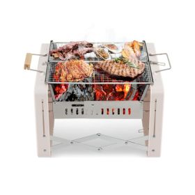 Folding Charcoal Grill (Type: BBQ Grill, Color: Beige & Silver)